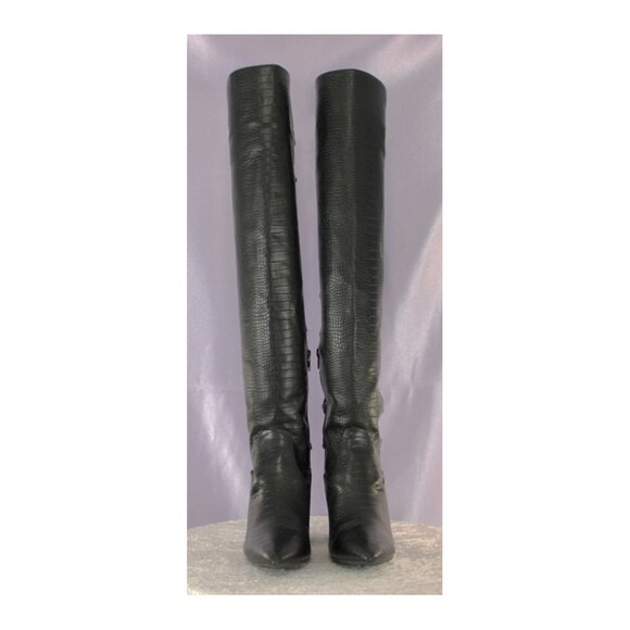 Black Over The Knee Lace Up Back Block Heel Boots Pointed Toe Women’s 7.5 - Picture 3 of 6